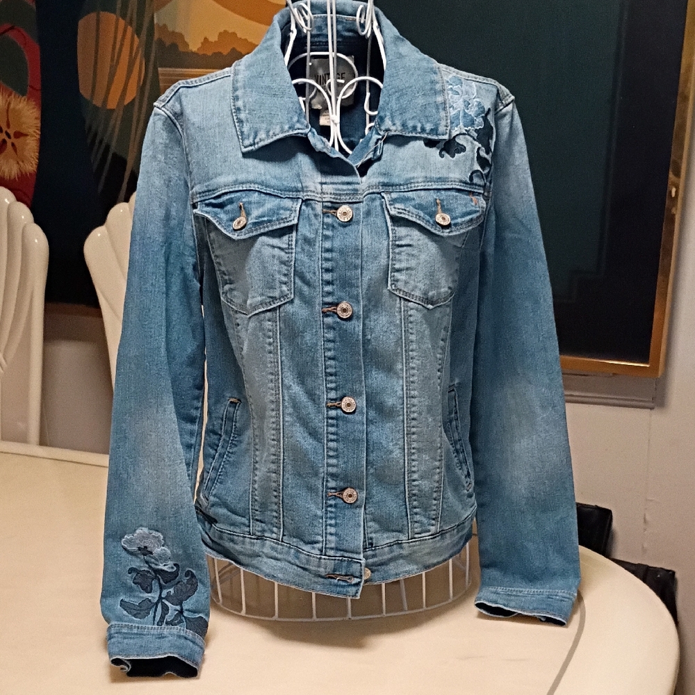 Vintage America Light Blue Jean Jacket with Embroidery Size XS